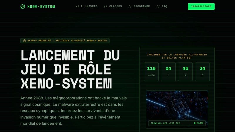 Lancement du jeu de rôle XENO-SYSTEM